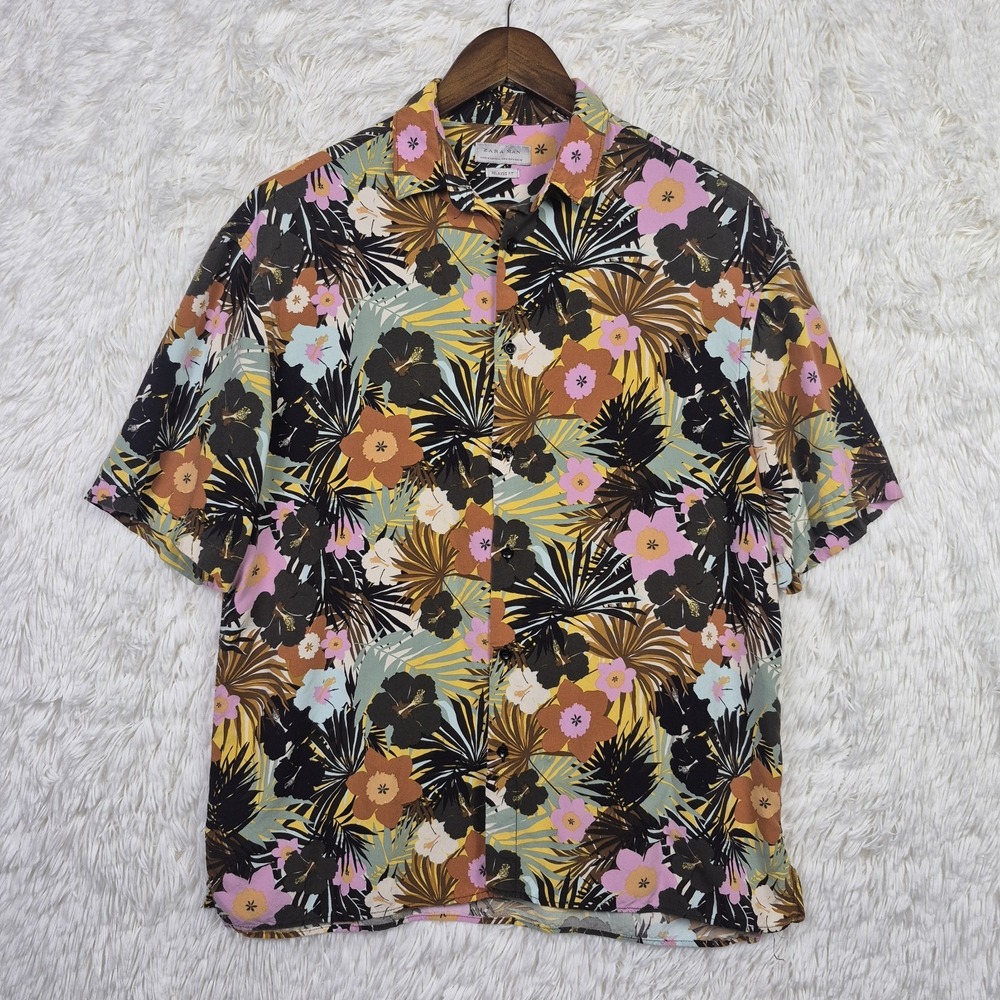 Zara Mens Tropical Floral Hawaiian Button‎ Up Shirt M Relaxed Fit Resort Beach